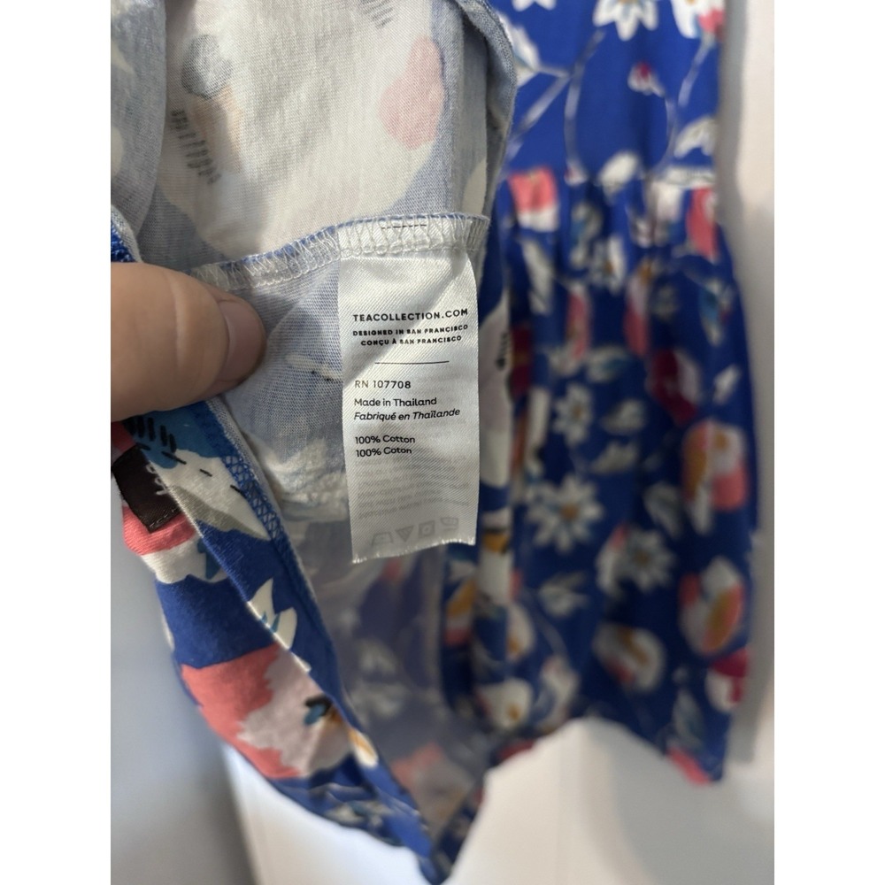 Tea Brand Girls Short Sleeve Wrap Neck Dress Size 8 Blue Floral Colorful Cotton - Picture 5 of 12